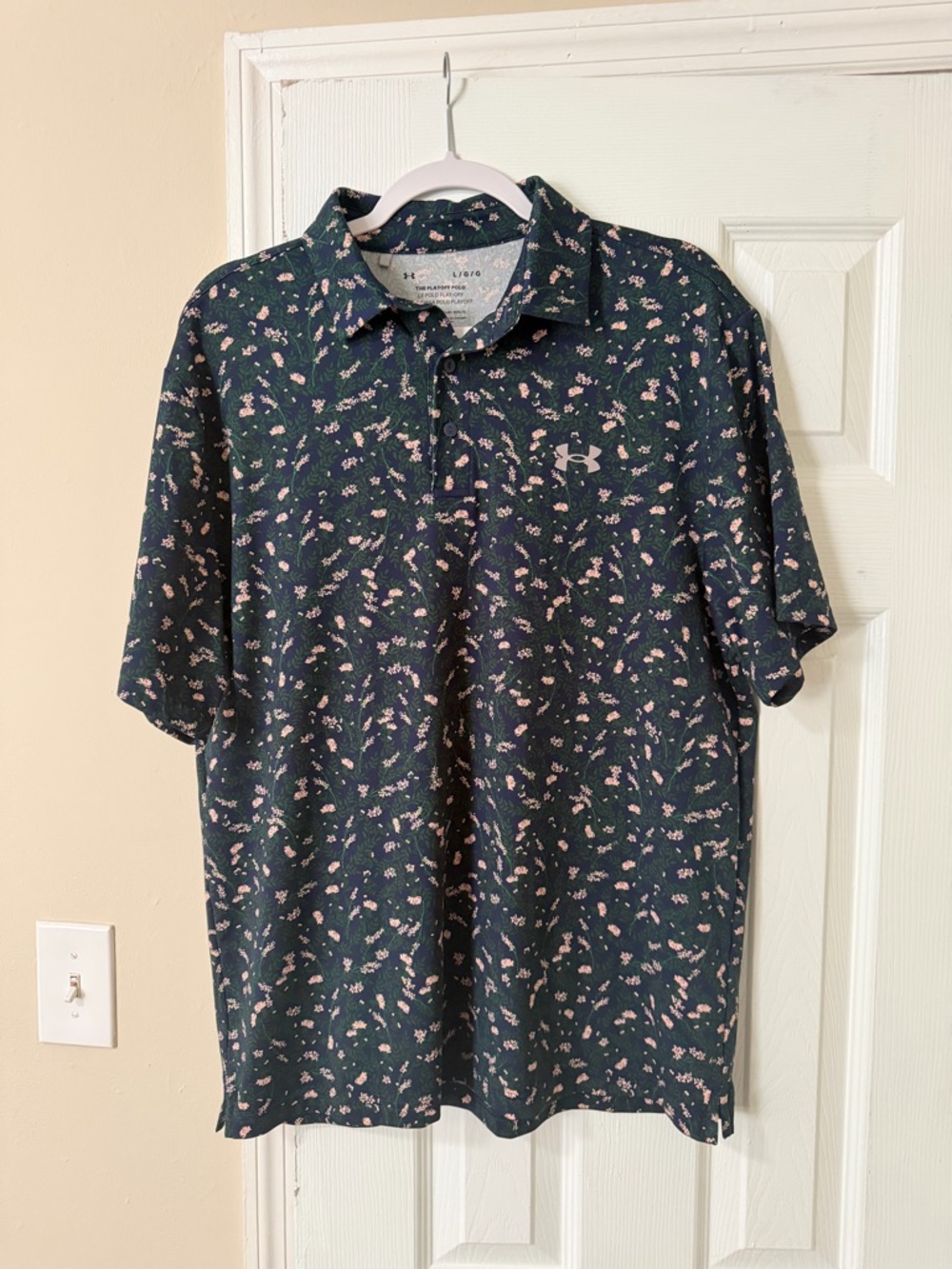 Under Armour Navy Polo with Pink and Green Floral Print